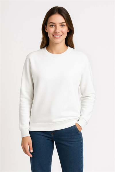Üç İplik Düz Bisiklet Yaka SweatShirt - Beyaz