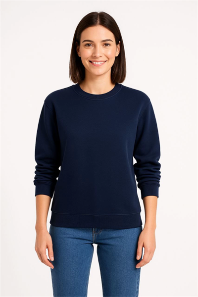 Üç İplik Düz Bisiklet Yaka SweatShirt - Lacivert