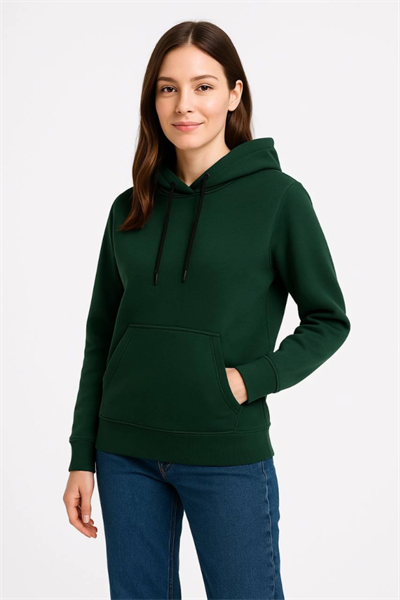 Üç İplik Kapüşonlu Kanguru Çepli SweatShirt Hoodie - Haki