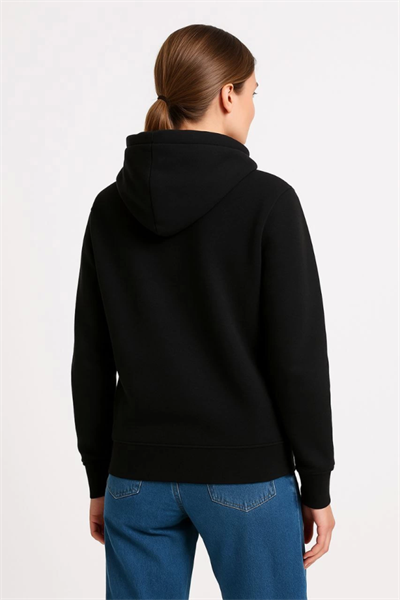 Üç İplik Kapüşonlu Kanguru Çepli SweatShirt Hoodie - Siyah