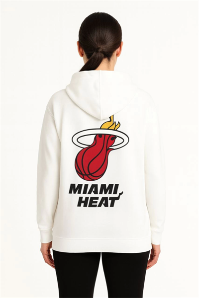 Üç İplik Kapüşonlu Ön Ve Arka Baskılı SweatShirt Hoodie - Beyaz