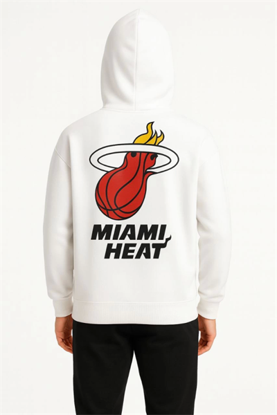 Üç İplik Kapüşonlu Ön Ve Arka Baskılı SweatShirt Hoodie - Beyaz