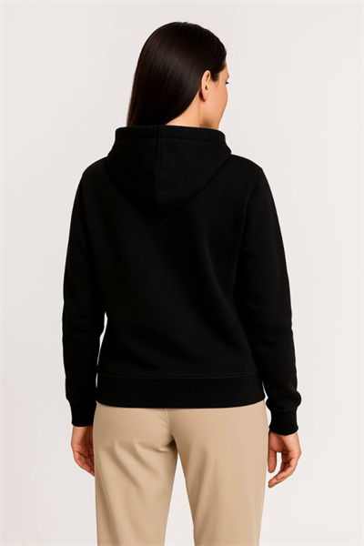 Üç İplik Kapüşonlu Tam Fermuarlı Kanguru Çepli SweatShirt Hoodie - Siyah