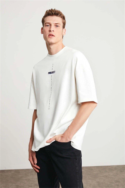 Unisex Baskılı Oversize T-Shirt - Beyaz