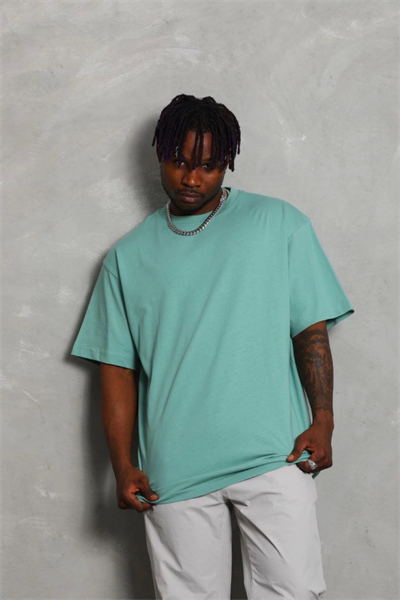 Unisex Oversize Düz Bisiklet Yaka T-Shirt - Mint Yeşili