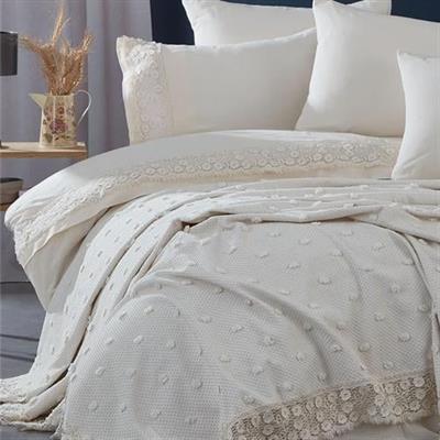 Venüs Krem Dantelli Nevresim Takımı + Pike 7 Parça Set