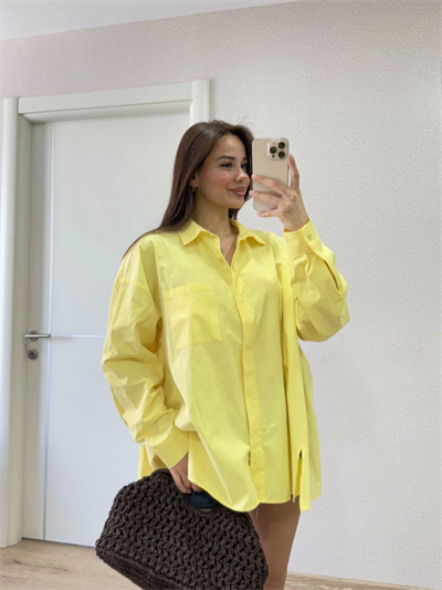 Yakalı Yandan Yırtmaçlı Gömlek - Sarı
