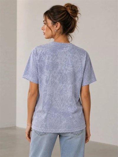 Yıkamalı Washed Effect Tişört Bisiklet Yaka Sokak Stil Kısa Kol T-Shirt - Gri