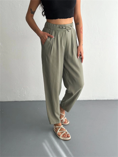 Yüksel Bel Rahat Paça Pantalon - Su Yeşili
