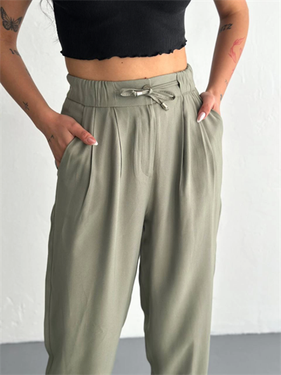 Yüksel Bel Rahat Paça Pantalon - Su Yeşili