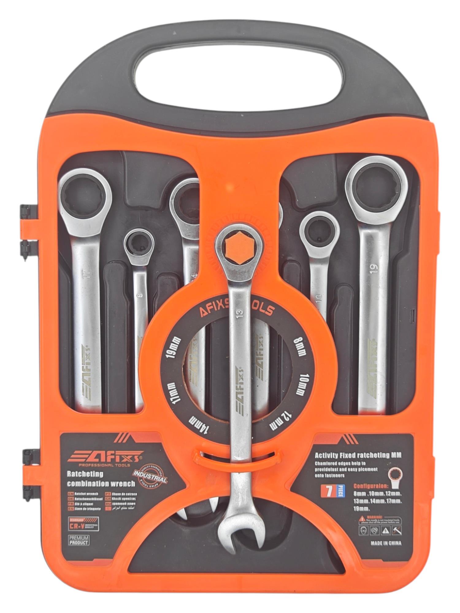 06670   Afixs Tools Düz Cırcır Anahtar Seti 7prç - 8-19mm