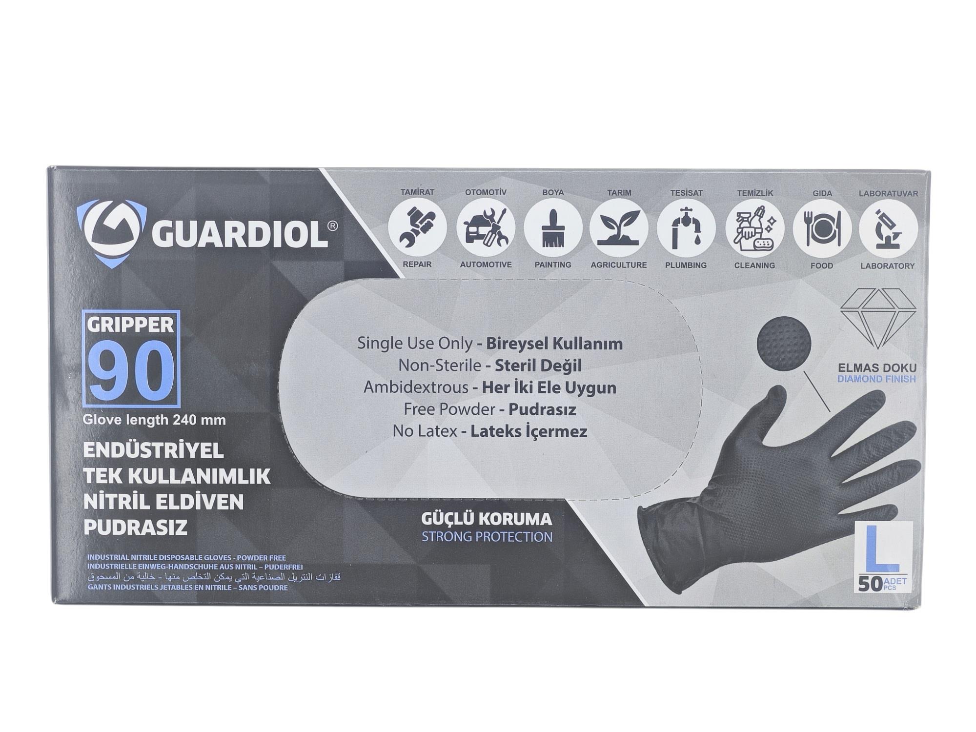 1013090   Guardiol Pudrasız Endüstriyel Nitril Eldiven (L) - Siyah