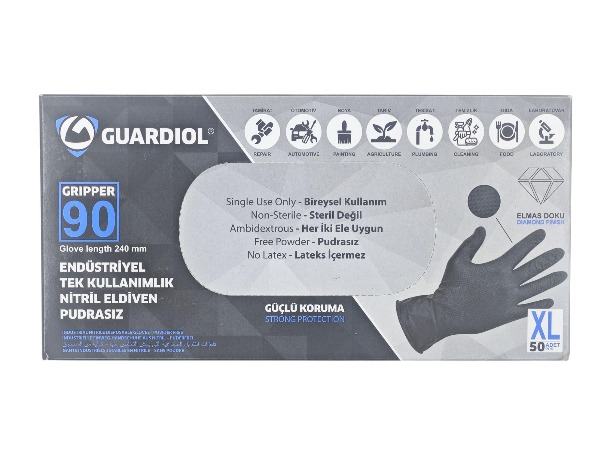 1014090   Guardiol Pudrasız Endüstriyel Nitril Eldiven (XL) - Siyah