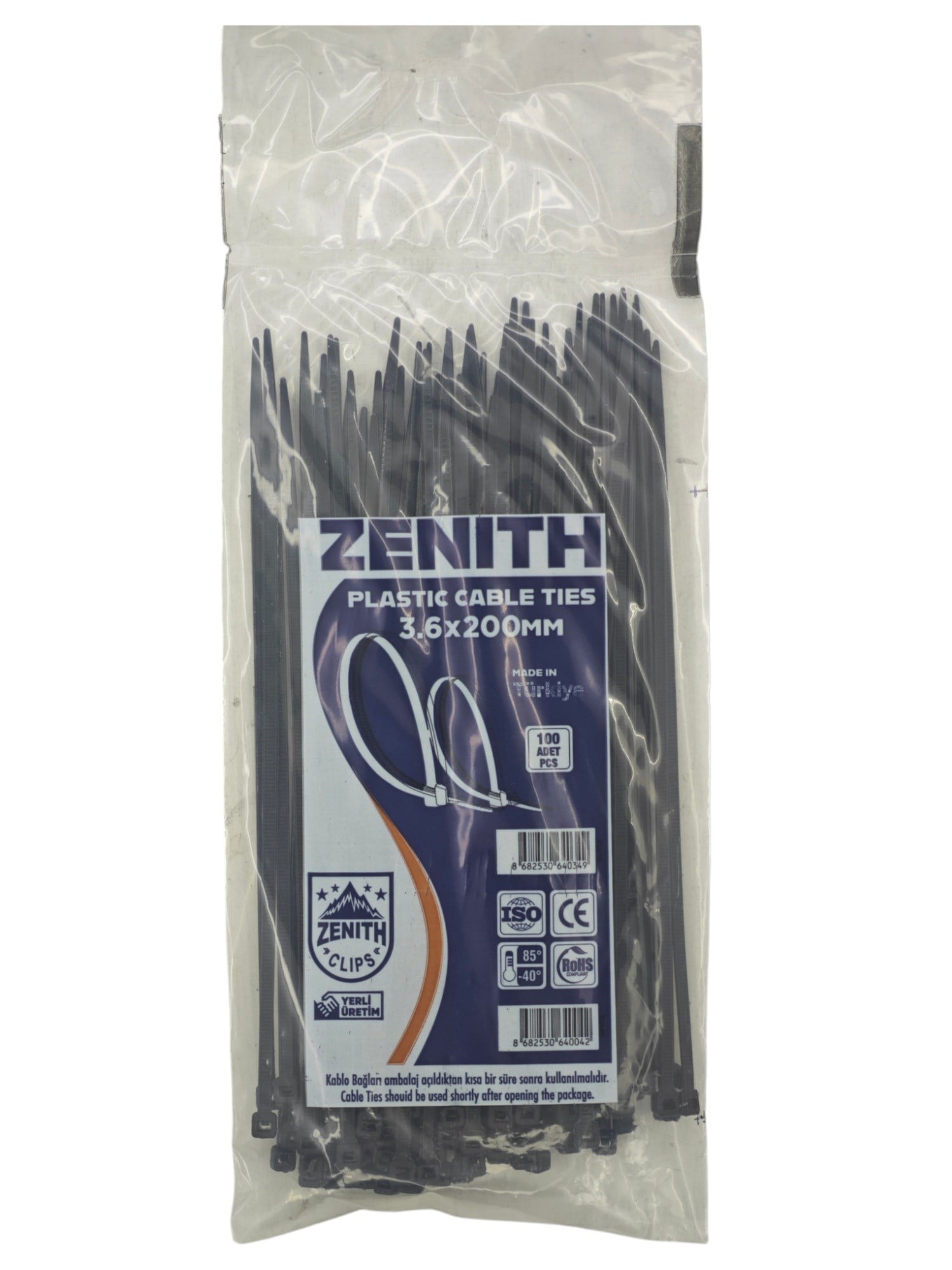 4034   Zenith Kablo Bağı - Plastik Kelepçe 3.6mm 200mm - Siyah