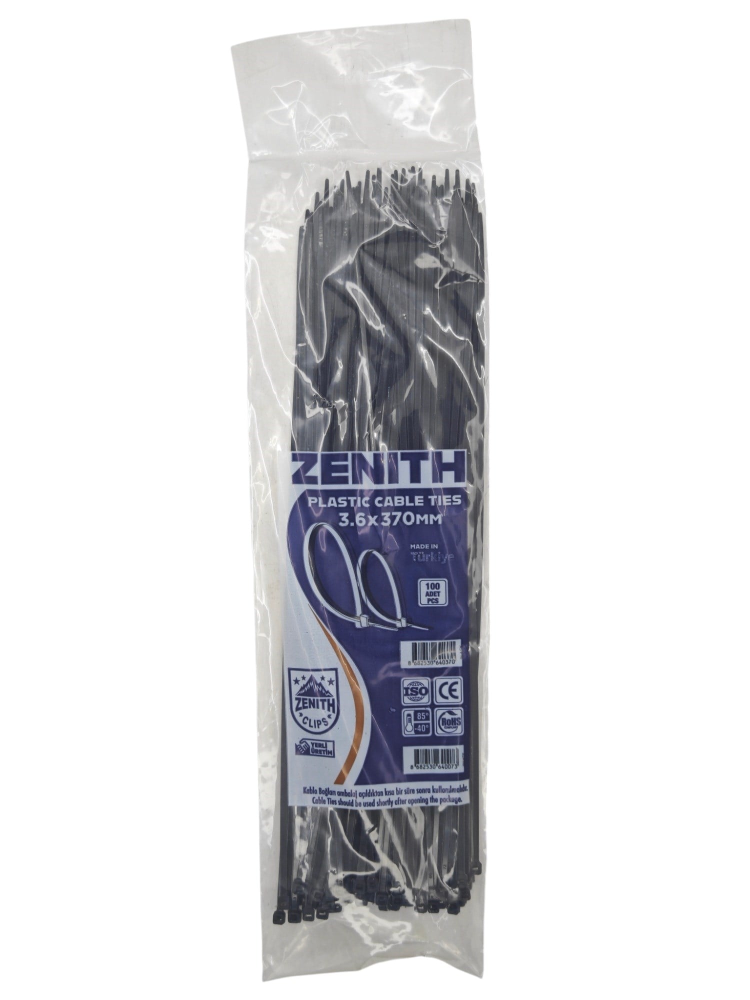 4037   Zenith Kablo Bağı - Plastik Kelepçe 3.6mm 370mm - Siyah