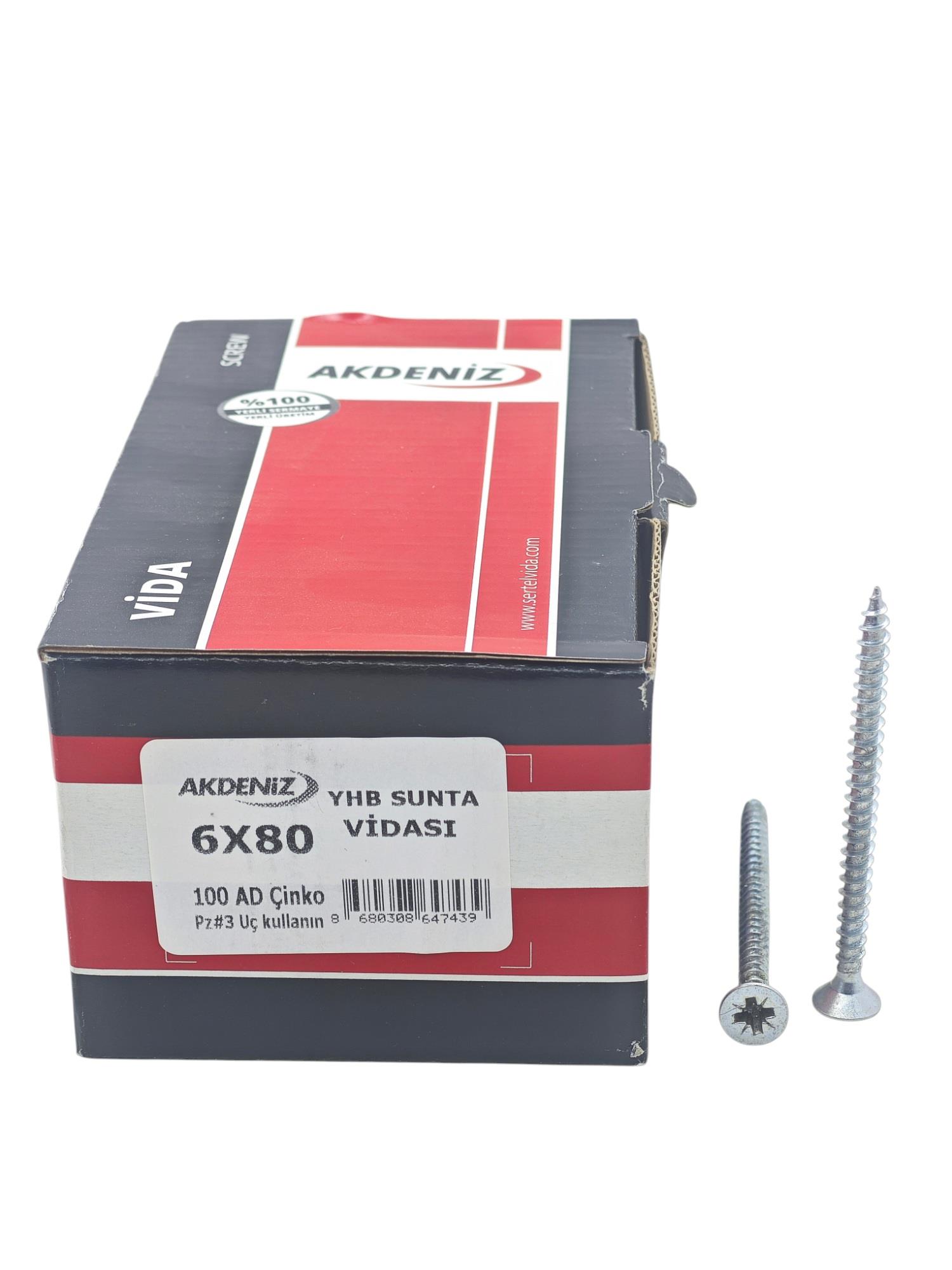 6080   Akdeniz YHB Sunta Vidası 6*80mm 100lü Çinko
