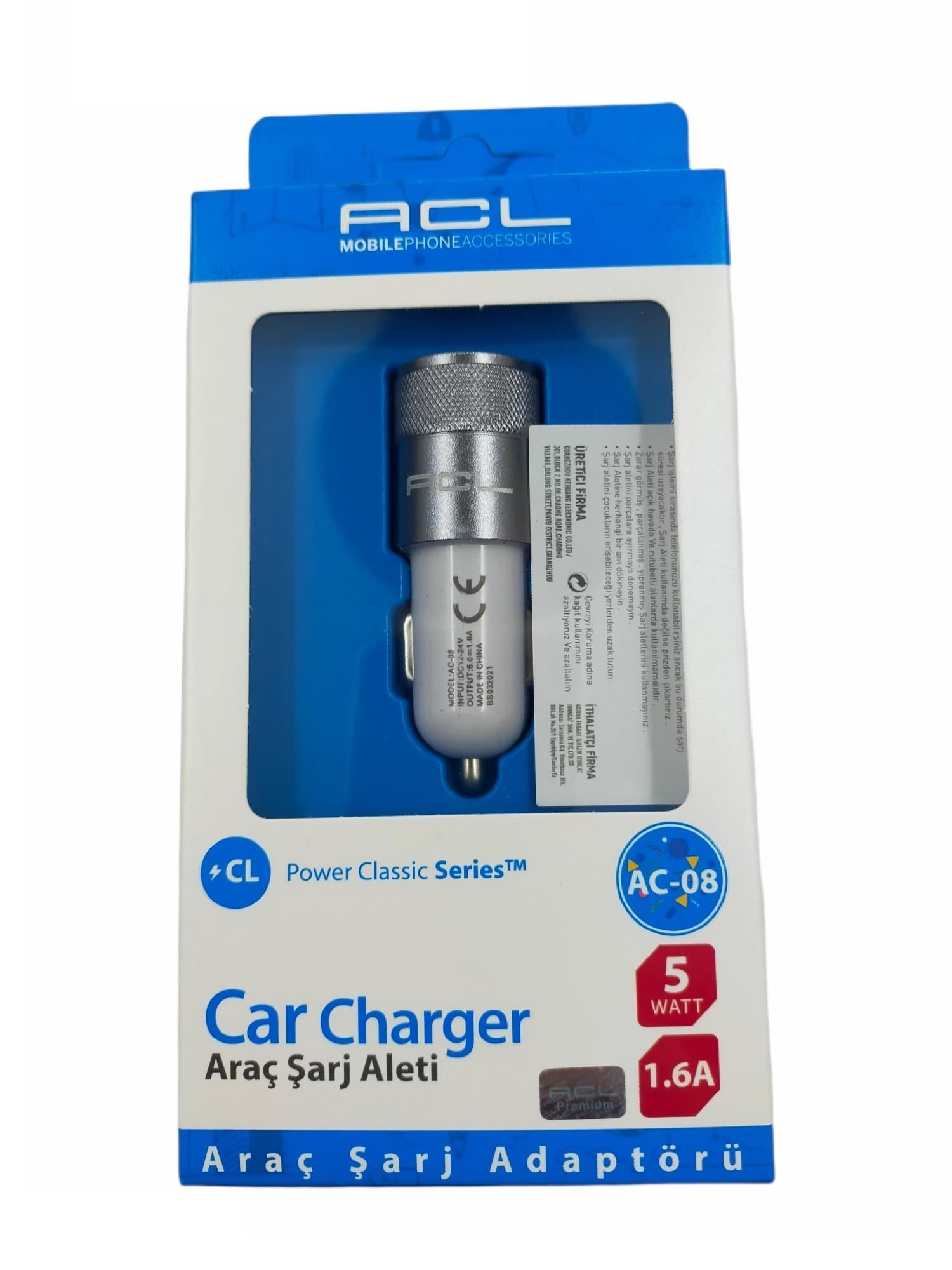 Acl 5W Us2 Araç Şarjı 1.6A (Kablosuz)