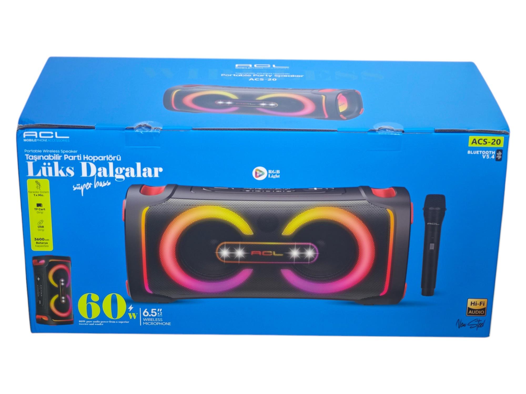 ACS-20   ACL Mikrofonlu Bluetootlu Şarjlı Müzik Kutusu 60W