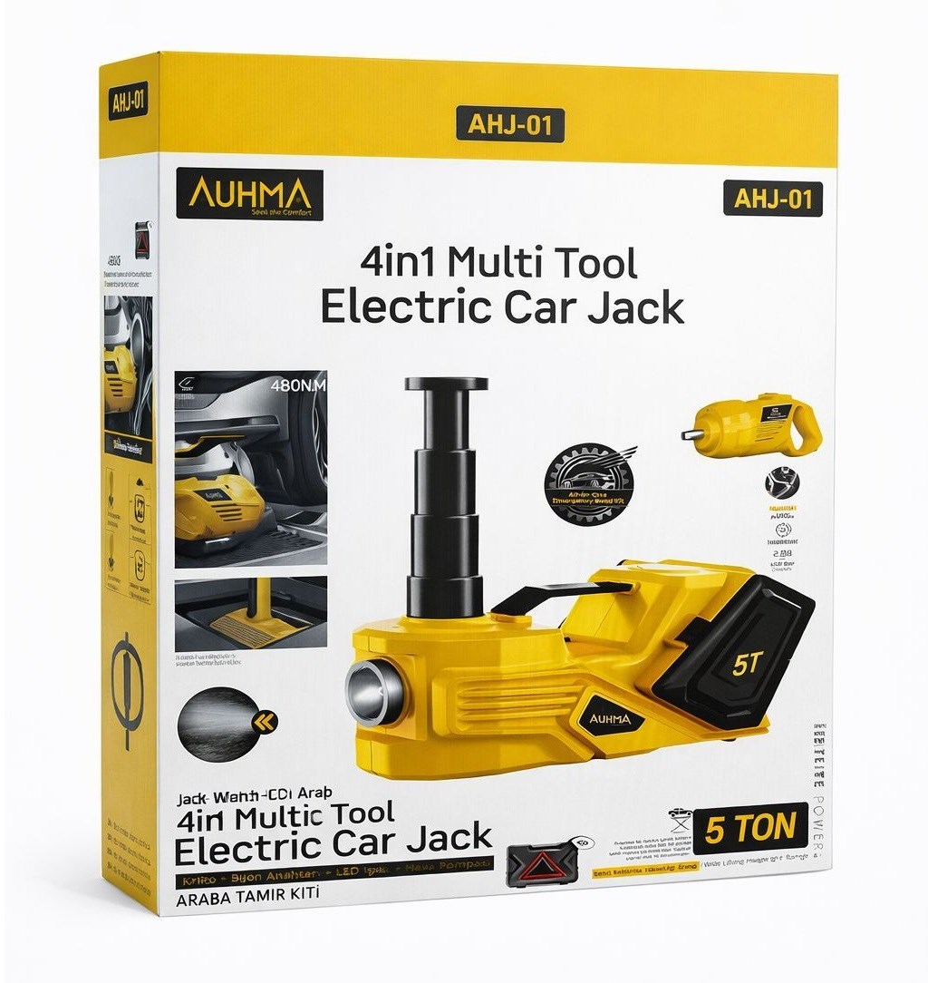 AHJ-01   Auhma 4in1 Araç Tamir Kiti - 5 Ton Kriko-Bijon Anahtarı-Hava Pompası-Led Işık
