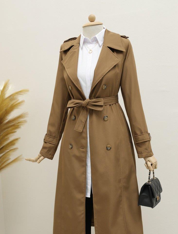 Astarlı Kemerli Trenckot -Taba