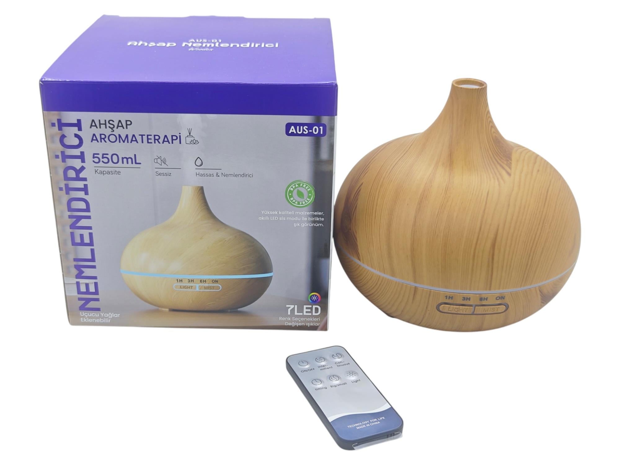 AUS-01   Auhma 7 Led Aromaterapi Nemlendirici 550ml - Ahşap