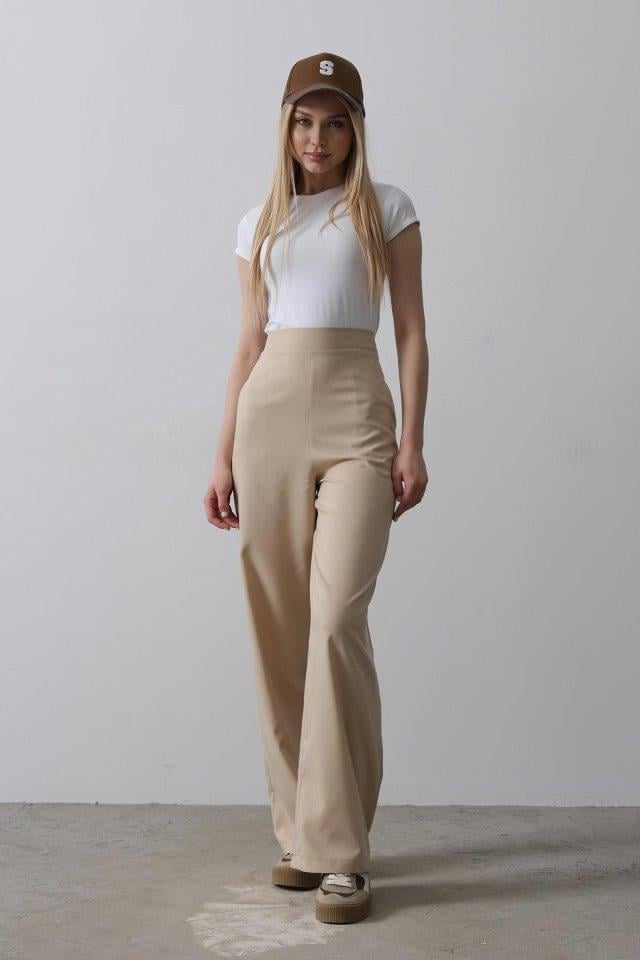 Beli Yarım Lastikli Palazzo Pantolon - Camel
