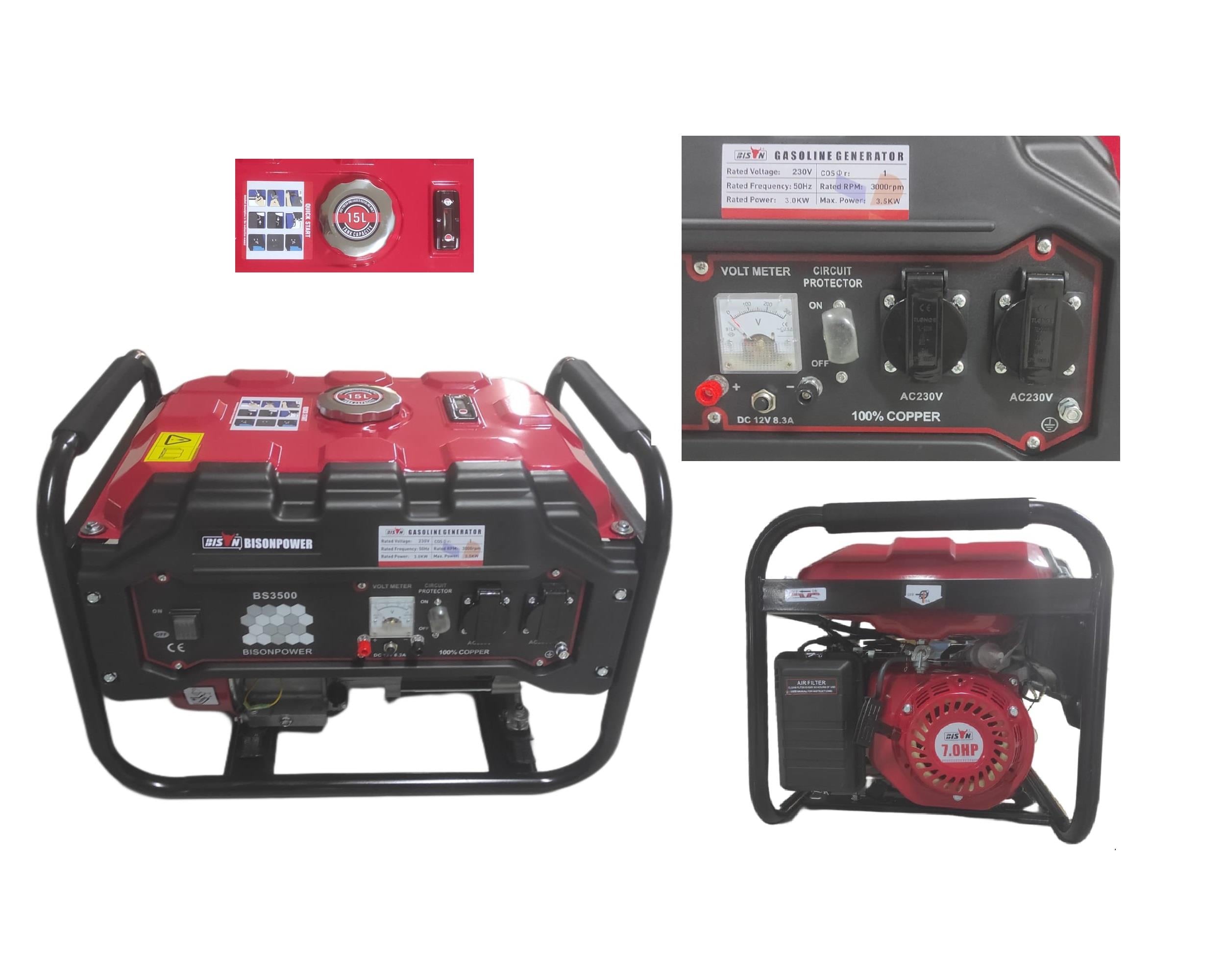Gasolıne 7 Hp 3.5Kw Jeneratör 15Lt
