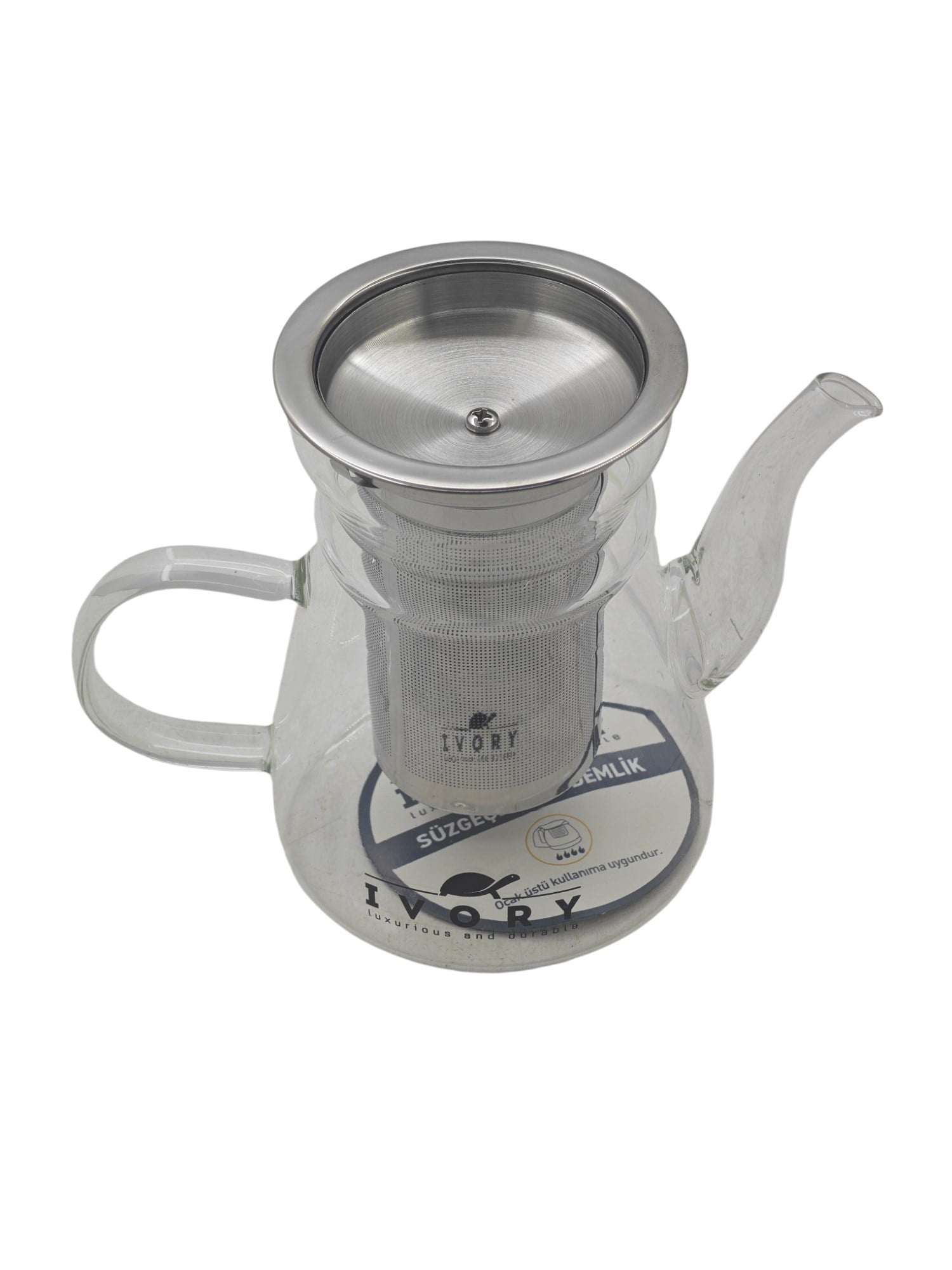 CAM-5770   İvory Süzgeçli Cam Demlik 600ml