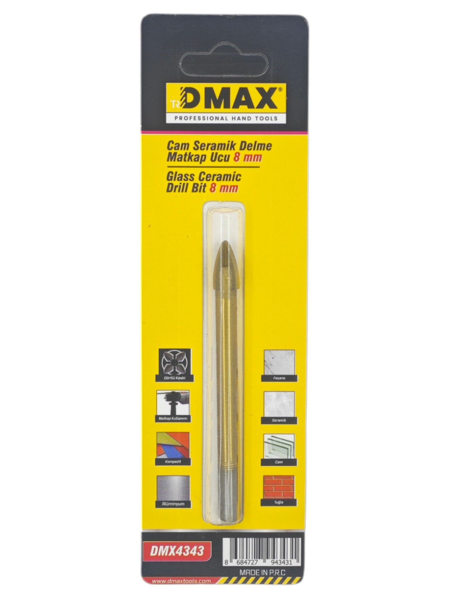DMX4343   D-Max Cam Seramik Delme Matkap Ucu 8mm