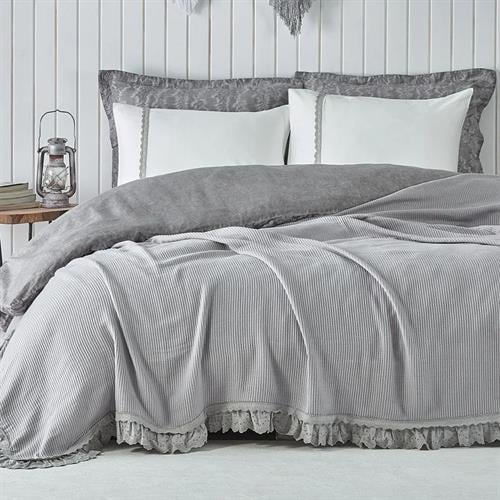 Ecocotton Pike Takımı Çift Kişilik Jakarlı Gri Alessa %100 Organik