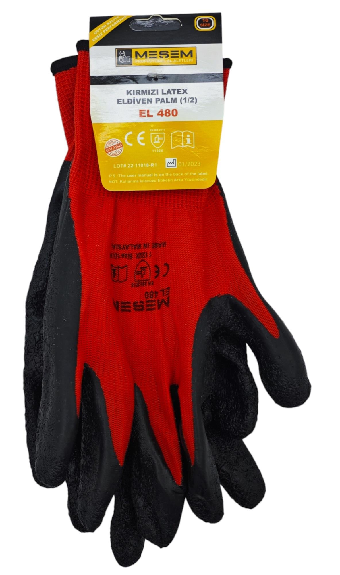 El 480   Meşem Latex Eldiven 1/2 10'' - Kırmızı/Siyah
