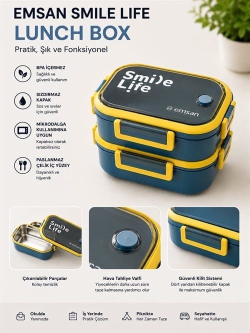 EMSAN LUNCH BOX CIFT KATLI SMILE LIFE BLUE