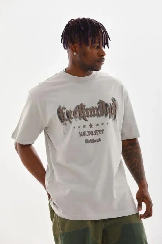 Erkek Baskılı T-Shirt Kısa Kol Bisiklet Yaka Regular Fit Rahat Kalıp Günlük Tişört - Gri