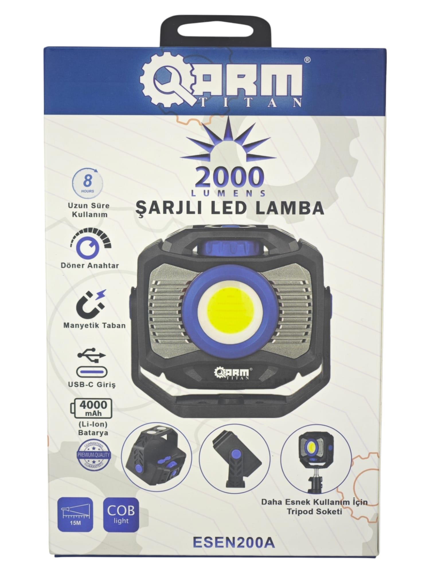 Esen200A   ARM Şarjlı Led Lamba 2000 Lümen - Tripod Ayaklı