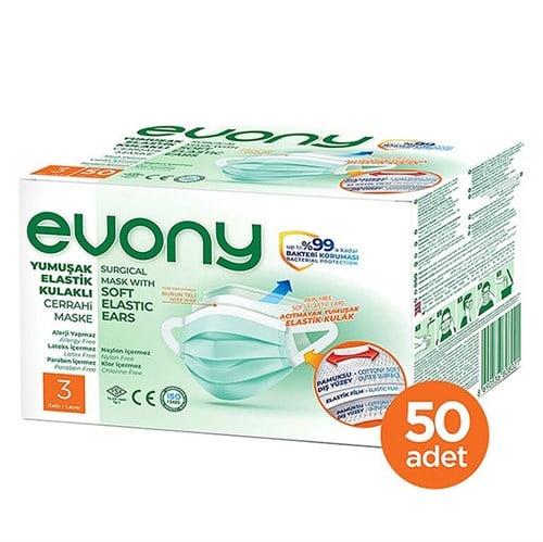 Evony Yumuşak Elastik Kulaklı Cerrahi Maske 50li