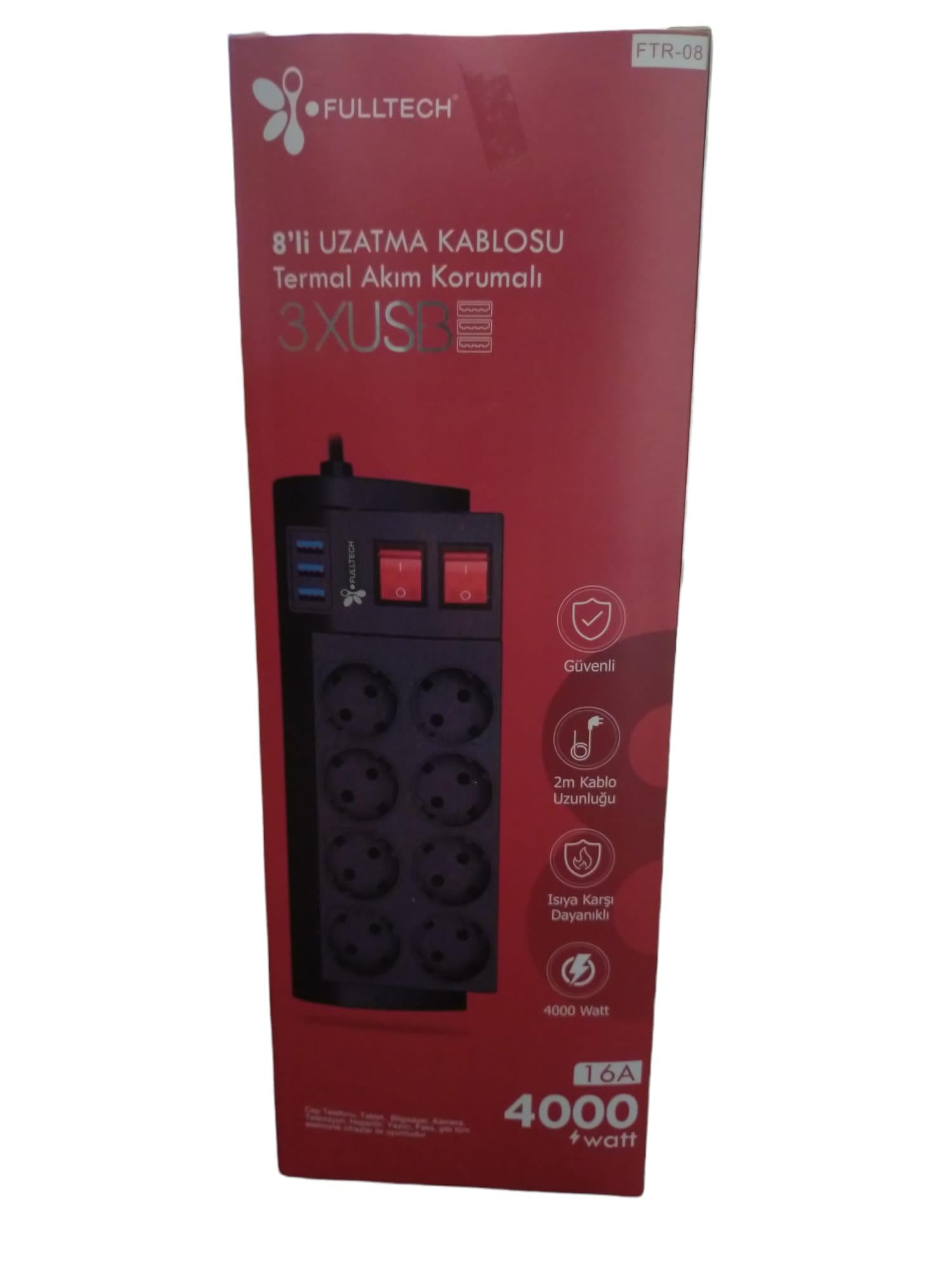 Fulltech 16A Akım Korumalı 3Sb+8Li Priz