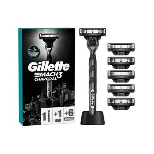 Gillette Mach3 Charcoal Tıraş Makinesi+6 Yedek Traş Bıçağı+1 Stand
