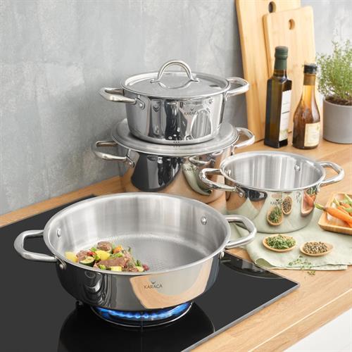 Karaca Powersteel Konik 3Ply 316+ İndüksiyon Tabanlı Petekli 8 Parça Çelik Tencere Seti