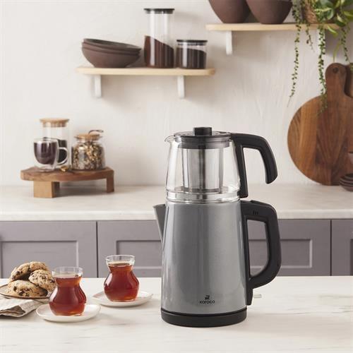 Karaca Tea Glass 2 İn 1 Çelik Çay Makinesi Ve Kettle Antrasit