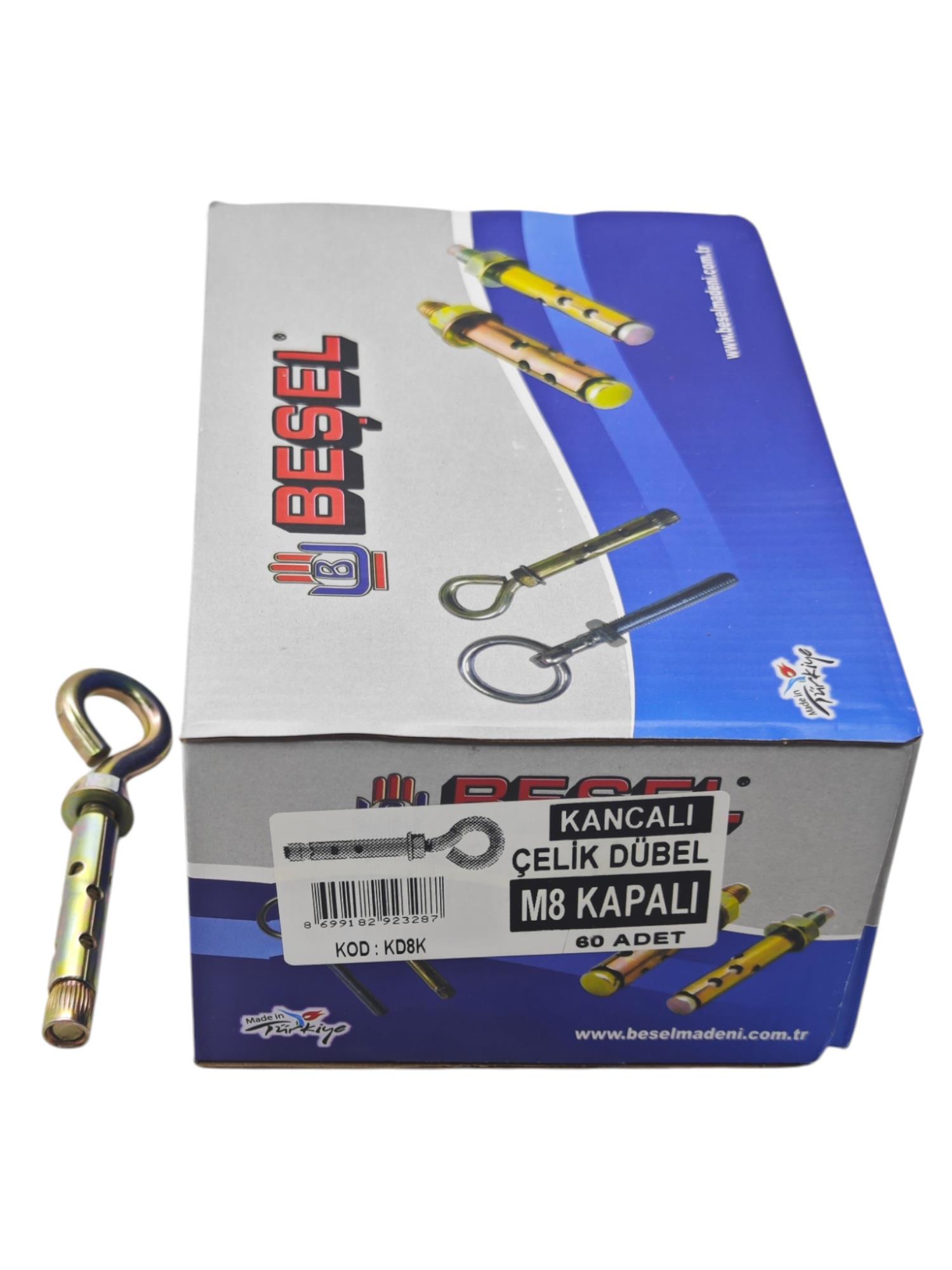 KD8A   Beşel Kancalı Çelik Dübel M8 100mm - Kapalı