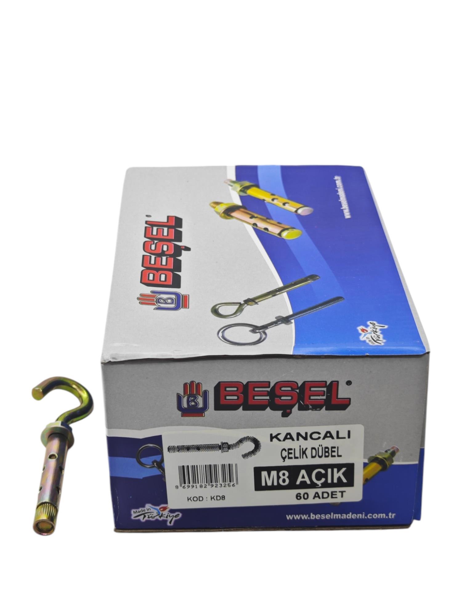 KD8A   Beşel Kancalı Çelik Dübel M8 100mm - Açık
