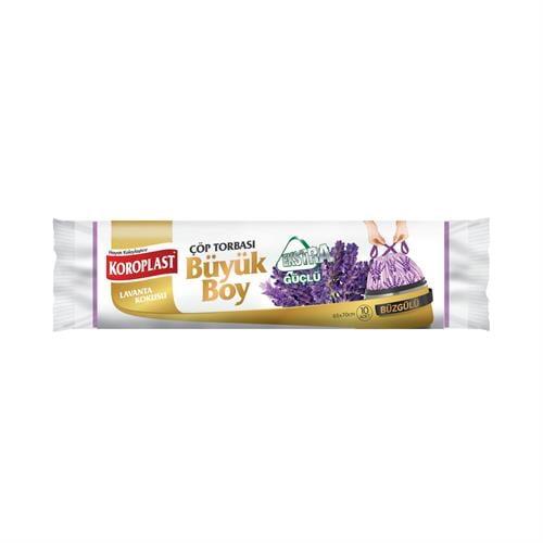 Koroplast 10lu Ekstra Dayanıklı Büzgülü Lavanta Büyük Boy Çöp Torbası