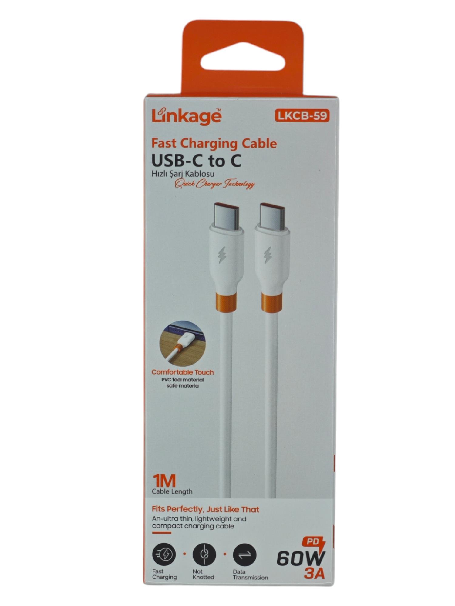LKCB-59   Linkage 3A PD 60W USB-C to Type-C Şarj Data Kablosu