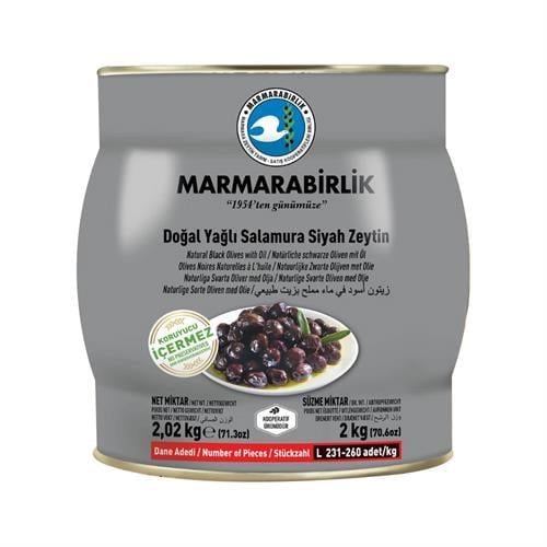 Marmara Birlik Hiper Doğal Yağlı Salamura Siyah Zeytin 231-260 Teneke 2 kg
