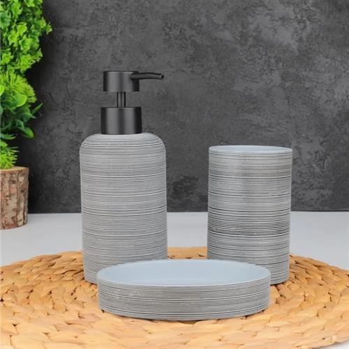 Mien  Banyo Polyresin Sıvı Sabunluk Seti 3 Lü Gri K10