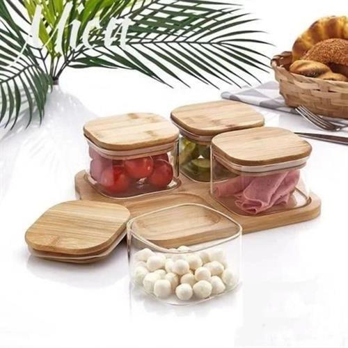 Mien M002 Bambu Kapaklı Cam Kahvaltılık 4 Lü