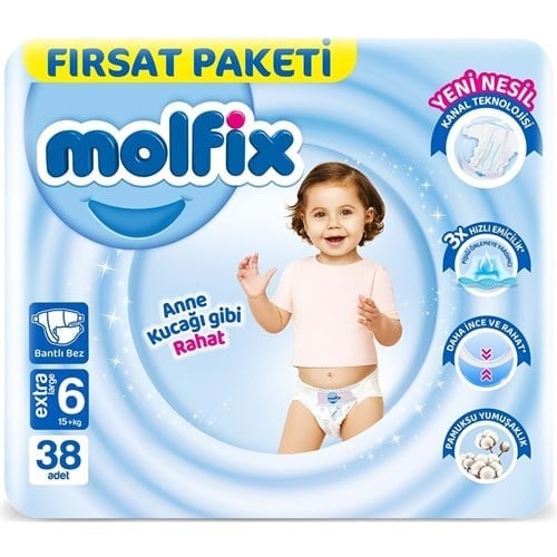 Molfix Bantlı Bebek Bezi Fırsat Pk Extra Large Beden:6 (15+kg) 38 li