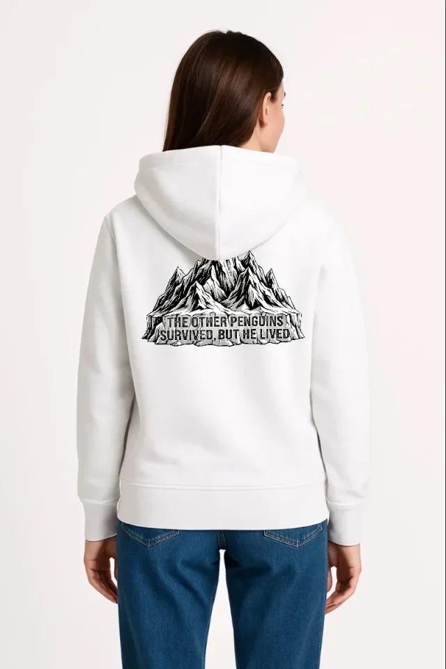 Nihilist Penguen Temalı Oversize Kapüşonlu Sweatshirt - Beyaz