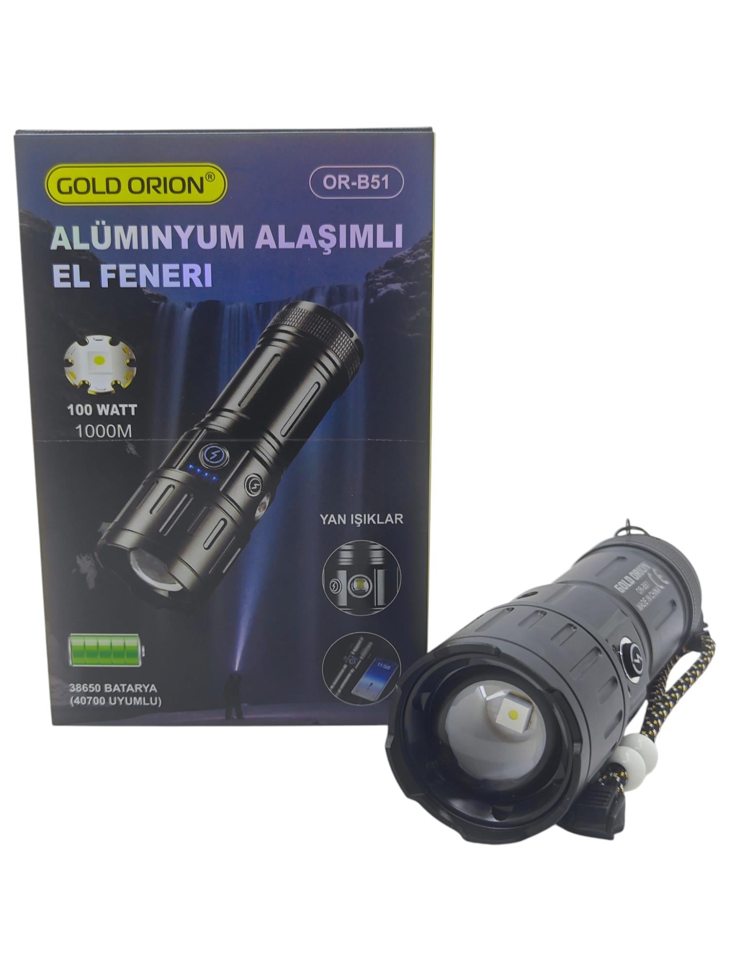 OR-B51   Gold Orion Alüminyum Alaşımlı Şarlı El Feneri