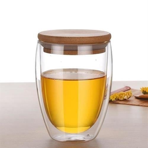 Perotti Çift Cidarlı Ahşap Kapaklı Bardak 350 ML